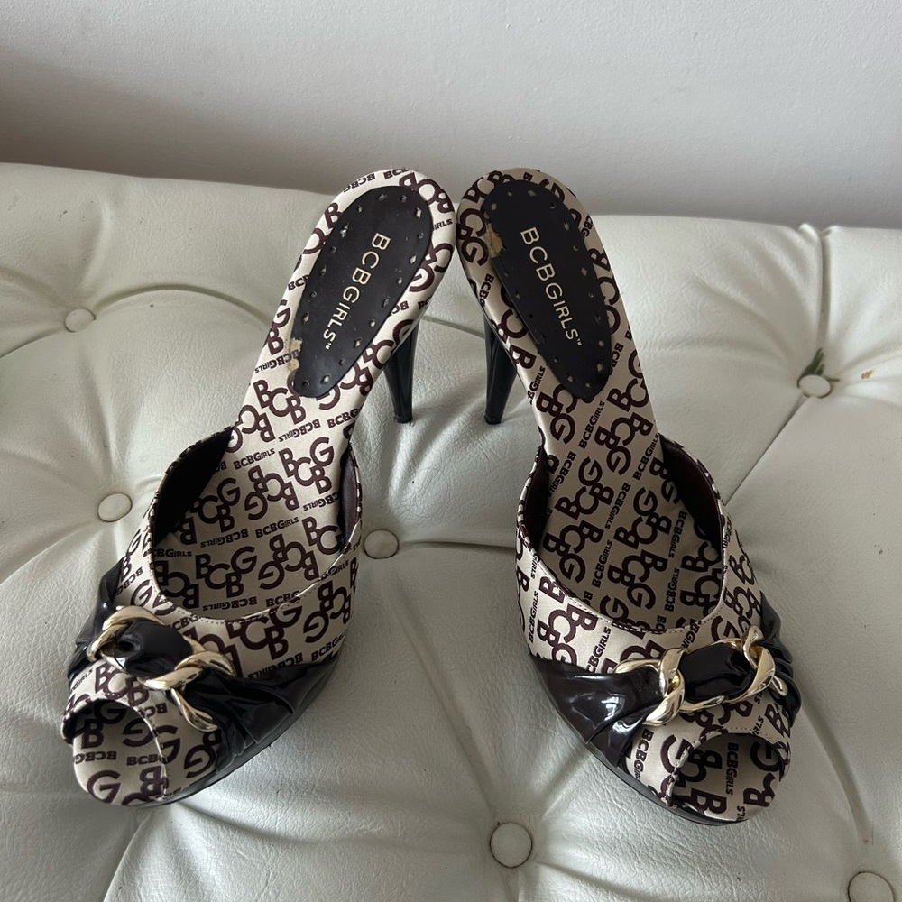 BCBGirls Brown and Cream slip on heels
